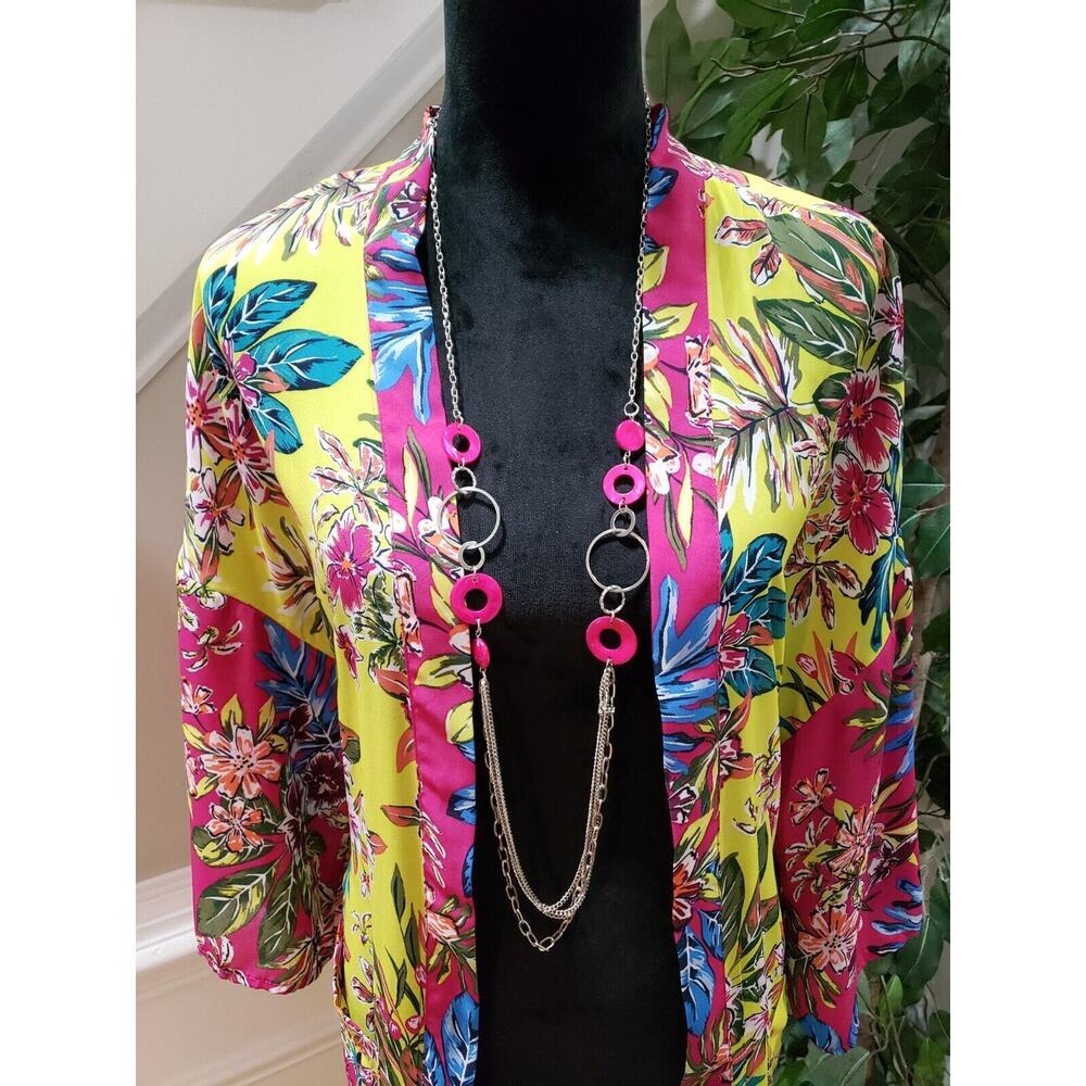 Women's Multicolor Floral Polyester Long Sleeve Casual Open Front Blazer Large - Picture 2 of 13